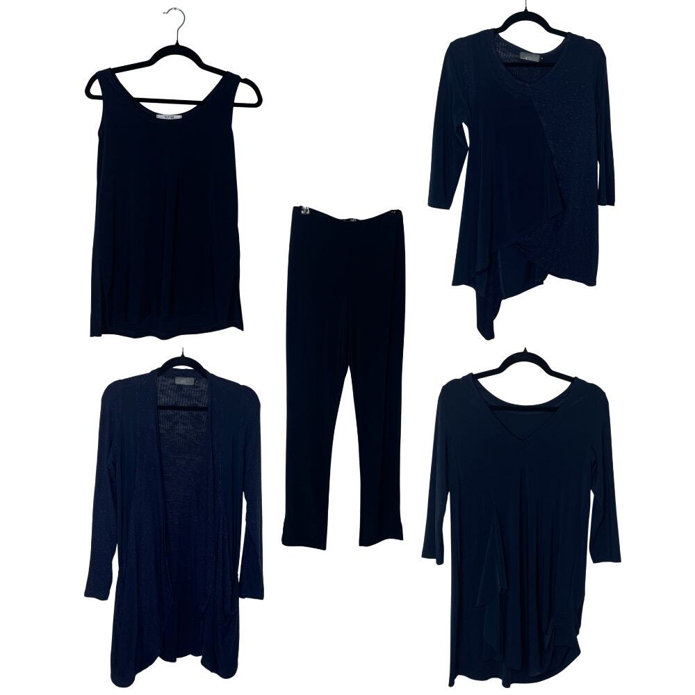 Sympli Size 6 5 Piece Capsule Wardrobe Tops Pants Navy Made in Canada Travel
